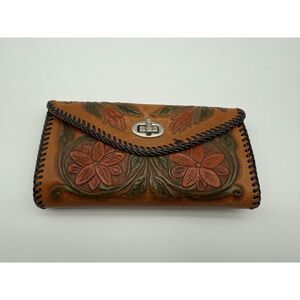 Vintage Bamboo Rattan Wood \ Stainless Steel Clutch Purse